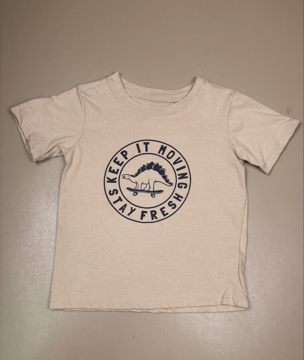 Stitch & Stone Boys Size 5 Beige Dinosaur Skateboard Graphic T-Shirt NWOT